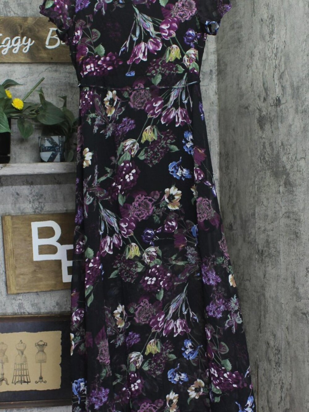 Ny Collection Black Ny Collection Short Sleeve Chiffon Wrap Maxi M Sz M - Picture 2 of 4